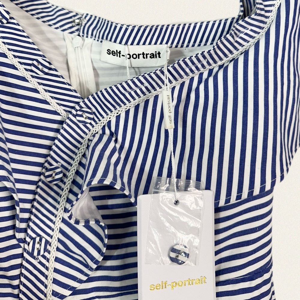 Self-Portrait Striped Shirting Frill Dress - Picture 8 of 10